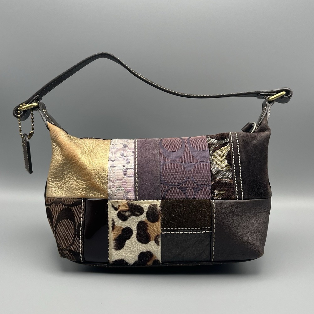 Coach Y2K Purple Brown Signature Patchwork Demi Small Purse Bag 7071